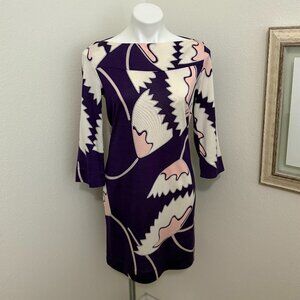 Auth DIANE von FURSTENBURG Iconic DVF Silk Jersey Abstract Print Sheath Dress